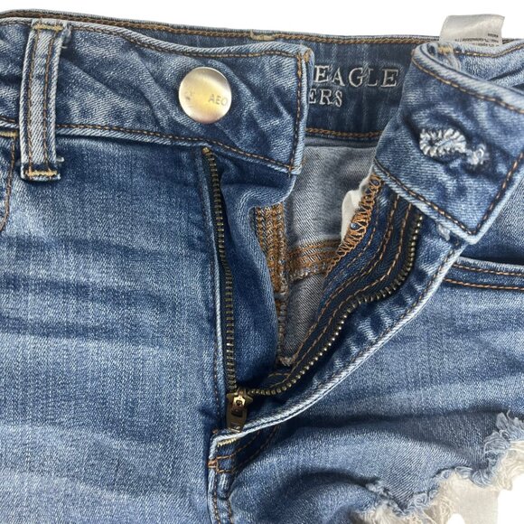 American Eagle Denim Shorts Size 2 Destroyed Hi Rise Shorties Super Stretch - Picture 6 of 13
